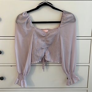 Lavender Puff Sleeve Cropped Smocked Top (S)